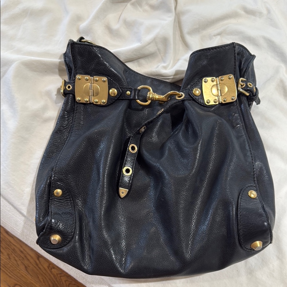 Miu Miu Black Leather Women's Bag with Gold Accents